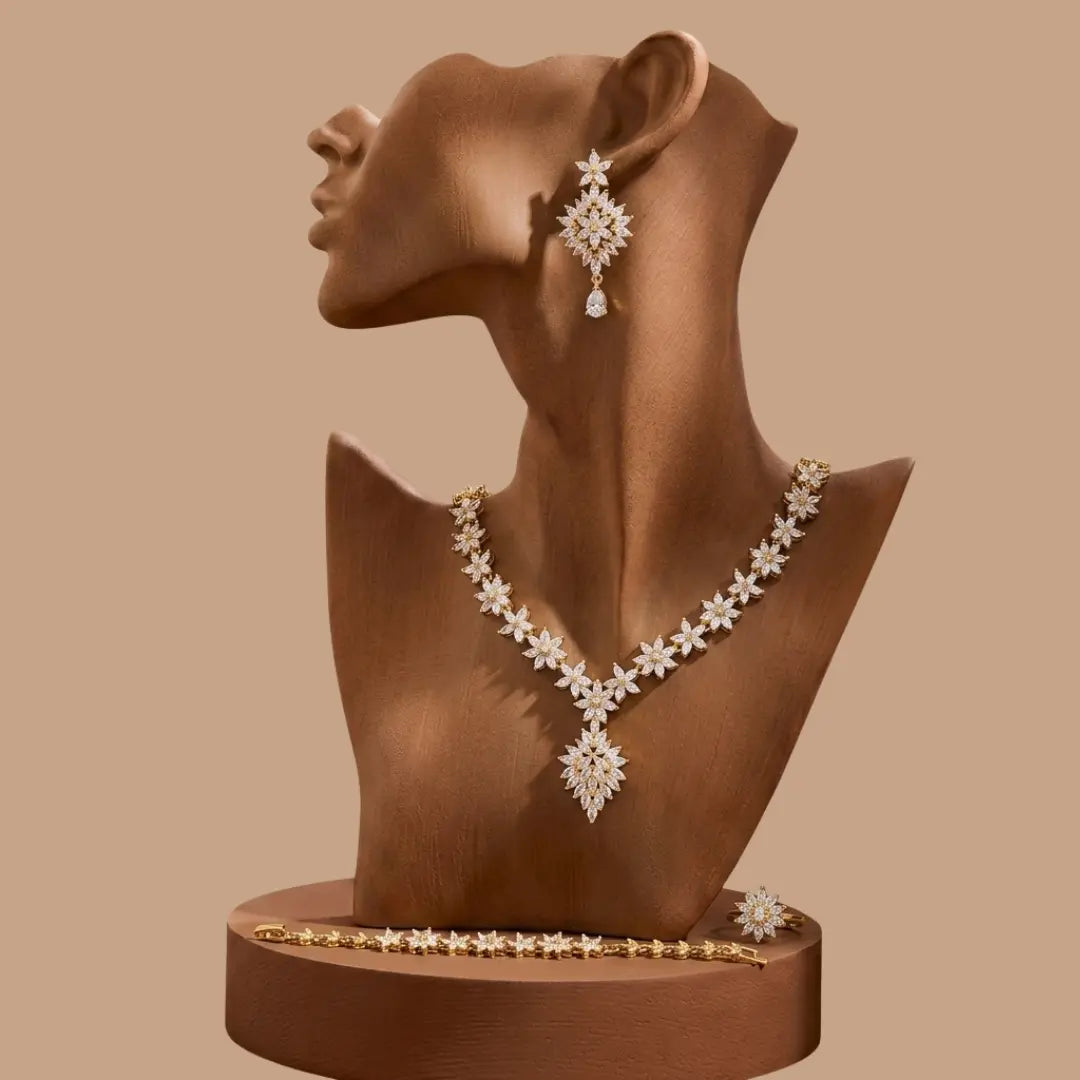 Floral Zirconia Gold-Plated Necklace Set